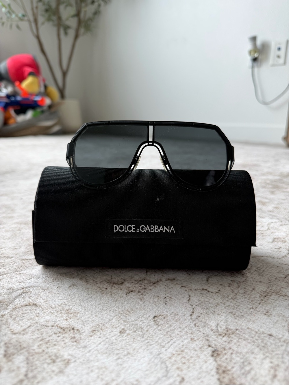 Dolce & Gabbana Black Shield Sunglasses with Dark Lenses